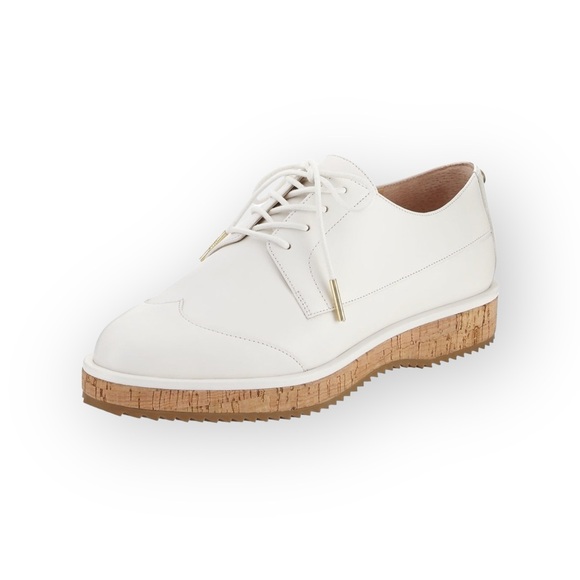 new Michael Kors ❁ Zane Leather Wingtip Cork Platform Espadrilles ❁ Optic White - Picture 1 of 16